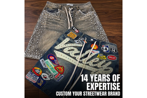 Custom 3D Embroidery Patchwork Distressed Vintage Ripped Straight Leg Men's Sweat Denim Breathable Streetwear Jeans Shorts Mid