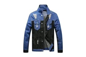 Trending High Street Hip Hop Mens Denim Jackets Full Sleeve Rough Ribbed Style Breathable Comfortable Quick Dry Customizable