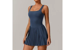 Women's Custom Logo Sportswear Breathable One Piece Tennis Skirt Gym Jumpsuit with Inner Pocket Yoga Sports Dress Waist Logo