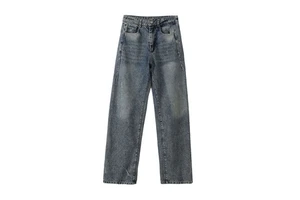 High Quality Custom Casual Y2K Bow Ladies High Waist Women's Denim Jeans Baggy Wide Leg High Street Leopard Pattern Pants