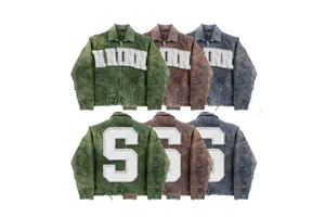 Clothing Manufacturer Custom Cropped Rhinestone Embroidery Denim Jeans Men's Jackets Varsity Joggers Letterman Jacket for Men