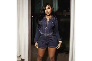 Peeqi TK6327 Fashion Autumn Casual Women's Denim Outfit Long Sleeve Jeans Shorts Two Piece Suit Plus Size Set Women