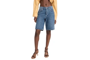 High Quality Women's Baggy Mid-Length Denim Shorts Loose Fit Casual Style with Washed Technics Summer Waist Logo