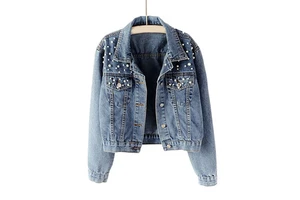 Best Quality Women's Winter Denim Jacket Gray Cotton Made Breathable Front Pocket Street Wear Full Sleeve