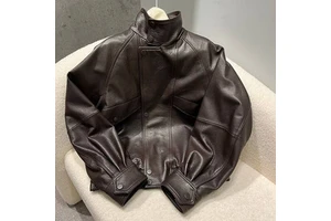 New Design Bubble Leather Jacket Women Oversize Genuine Leather Vintage Leather Jacket