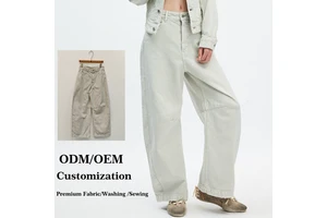 Loose Wide Leg The Darted Barrel-Leg Jean High Waist Women's Jeans 100% Pure Cotton Breathable Summer Casual Denim Pants