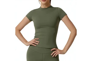 Yoga Short-sleeved Slim-fit Quick-drying Breathable Spandex/Nylon Solid Body-shaping Elastic Sexy Sportswear Sports Top for