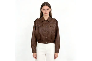 Custom Retro Brown Women's Leather Jacket With Lapel Design Fashionable Windproof Casual Outerwear Classic Leather Jacket