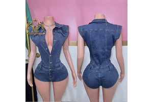 New Fashion Women's Jeans Casual High Waist Stretched Workout Denim Rompers Casual Denim Jeans Cargo Bodycon Jumpsuits for Women