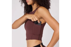 OEM Custom Manufacturers Racerback Multiple Pockets Race Crop Tank Top Longline Sports Bra for Women Fitness Yoga Wear