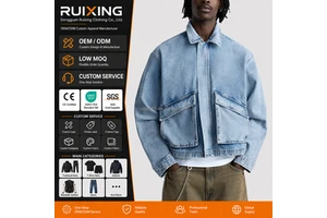 Wholesale Y2K Men Denim Jacket Acid Wash Boxy Fit Cropped Cargo Pockets Heavyweight Streetwear Bulk Custom OEM Supplier