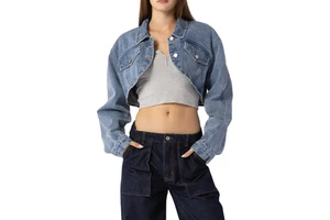 Women 2026 Spring New Fashion Solid Cotton Short Denim Jacket Coat Vintage Long Sleeve Outerwear Chic Over shirt