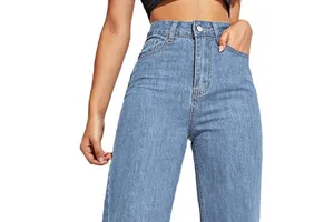 Women's Regular Fit Straight Leg Casual Denim Jeans Trousers 100% Cotton Mid Waist Custom Colors