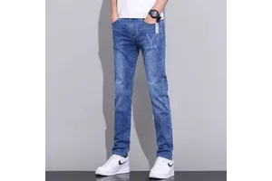Oem customized spring and autumn new men's stretch straight jeans men's style trendy all match slim fit loose casual long pants