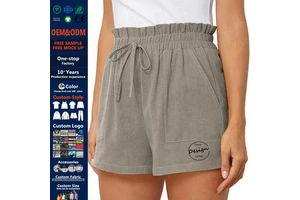 Women's Linen Shorts Summer Casual High Waisted Drawstring Wide Leg Beach Lightweight Short With Pockets