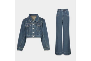 2023 Bufa Western Women Denim Outfits Cotton Denim Crop Jacket and Cowgirl Matching Trousers Jean Two Piece Pants Set Women