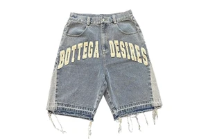Custom Men's VIRAL DENIM Vintage Straight Jorts Light Distressed Hem Embroidered Breathable Eco-Friendly Jeans Shorts Rhinestone