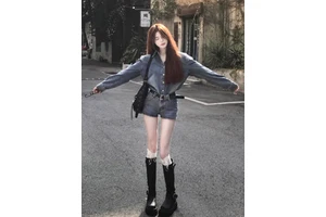 Women's Denim Set Two Piece Outfits Jacket Jeans Vintage Y2K Streetwear Loose Casual Autumn High Waist Blue Jean Suits Button