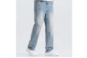 2026 Custom Print Men's Denim Jeans Winter Solid Button Breathable High Quality Cotton Light Washed Plus Size Casual