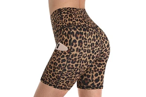 High Waist Yoga Pants Hip-showing Sports Fitness Seamless Yoga Leggings Leopard Shorts for Women