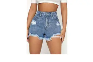 Wholesale Price Women High Quality Ripped Denim Short Cotton Jeans Distressed Denim Women Shorts Skinny Fit Elastic Streetwear