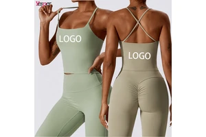 New Breathable Lightweight Strappy Yoga Top Women Sleeveless Padded Crop Top Workout Gym Shirts