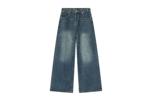 Custom Retro Eco-Friendly Breathable Loose Fit Men's Straight Jeans Denim Trousers Logo Stonewashed for Autumn High Street