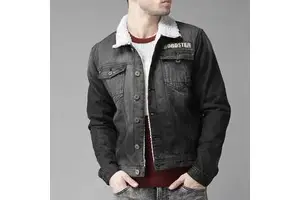 New Fashion Dot Washed Cotton Casual Black Men's Denim Jeans Jacket Stand Collar Eco-Friendly Embroidered Reversible Breathable
