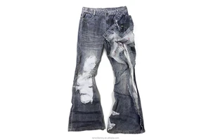 Customized Denim Trousers Men Loose Fit Baggy Distressed Ripped Pants High Street Wide Leg Plus Size Straight Jeans for Men