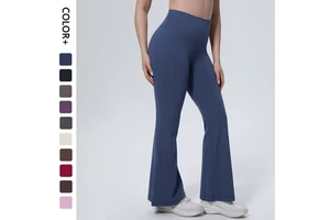 High Waist Solid Color Yoga Flare Workout Pants Breathable Sweat-Wicking Four-Way Stretch Quick Dry Lightweight Soft