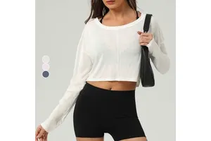 New Women's Yoga Top Fitness Exercise Top Long-Sleeved Casual Yoga Wear with Round-Neck and Short Backless Design