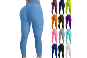 High Waist Elastic Closure Yoga Pants Solid Pattern Bubble Leggings for Sport Wholesale Big Butt Fitness Gear