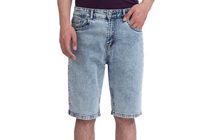 High Street Solid Denim Men's Shorts Stretch Blue Jorts with Custom Logos Quick Dry & Breathable