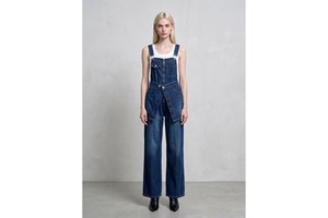 Women Dark Wash Denim Overalls Adjustable Suspender Bib Front Zipper Wrap Front Wide Leg Jean Jumpsuit Custom ODM