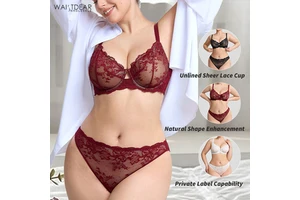 Waistdear Women Premium Lace Bra Bulk Unlined Underwire Demi Cup Sheer Mesh Sexy Bralette Wholesale Soutien Gorge Pour Femmes