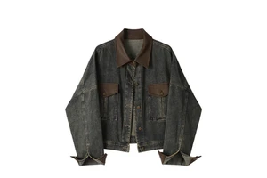 Custom Men's Classic Blue Denim Jacket Wholesale Vintage Distressed Jean Jacket Slim Fit Cotton Trucker Coat Streetwear