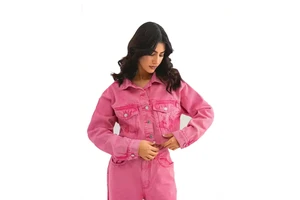 New Woman Jacket Sequin pink Denim Coat Women Loose Fashion Personality Hole Clothing Trend Ripped Long Sleeve Jean Denim Jacket