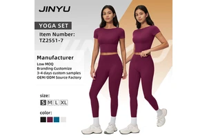 Short Sleeve Yoga T-Shirt Breathable Fitness Top with Solid Pattern High Waisted Yoga Leggings OEM/ODM Accept Workout Sets