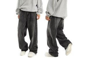 Summer Denim Jeans Men Grey Wash Streetwear Jeans Baggy Loose Wide Leg Streetwear Casual Mens Jeans