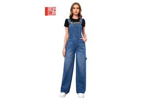 Jumpsuit Woman Sleeves Denim Split Overalls Bib Pockets Adjustable Suspenders Cuffed up Bottom