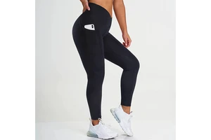 Plus Size Cross Waist High Waist Yoga Leggings With Pockets Sexy Workout Fitness Yoga Pants for Women