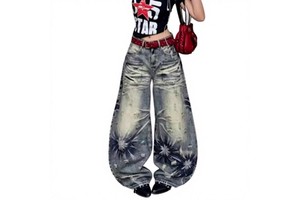 Custom Vintage Plus Size Denim Women's Jean Casual Design Wide Leg Jeans Women's Pants Flower Print Baggy Jeans Women