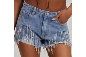 Bulk Supply Vintage Sexy Y2K Mid Waist Printed Ripped Denim Shorts with Lace Distressed Design for Women Summer Streetwear