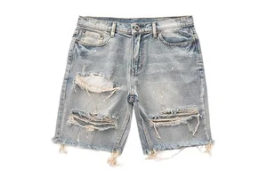 Summer Best-selling Men's Retro Distressed Denim Shorts for Fashionable and Casual High-quality Men's Five-pocket Denim Pants
