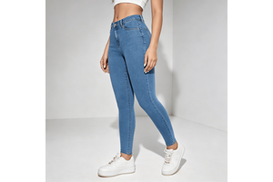 Womens Tall Skinny Jeans Mid Rise Blue Stretch Skinny Fit Denim Pants European Style Cross Border Ladies Skinny Jeans S-XL