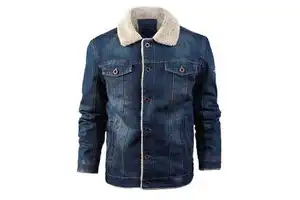 Premium Men's Denim Jean Jacket Casual Winter Windproof 100% Cotton Button-Up Front Logo Washed Coat