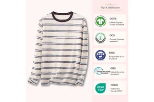 Spring Summer Ladies Thin Striped Knit Top Contrast Binding Round Neck Long Sleeve Loose Fit Breathable Layering Knit Tee Custom