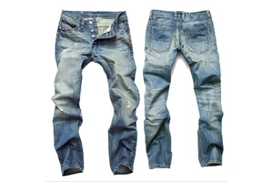 Jeans Men Business Casual Male Denim Pants Straight Slim Fit Dark Blue Men's Trousers