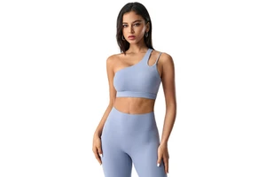 Fashionable European American One-Shoulder Irregular Shoulder Breathable Yoga Bra, Cross-Border Running Fitness Front Logo Vest