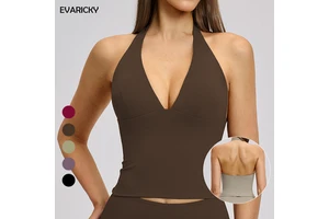 EVARICKY Wholesale New Soft Women Workout Yoga Vest Custom Logo Backless Slim Fitness Deep V Neck Halter Tank Top For Women